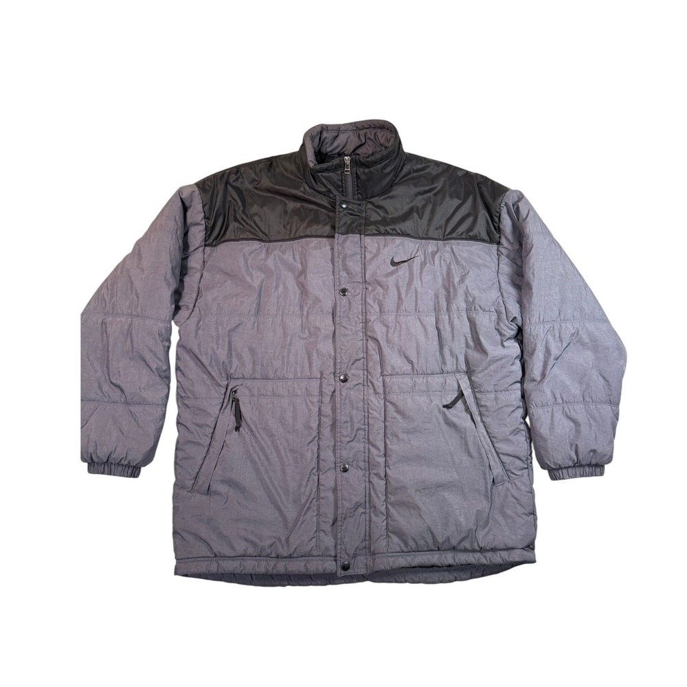 Nike Vintage Colorblock Puffer Jacket Men Large Grey Black Quilted Insulated 90s
